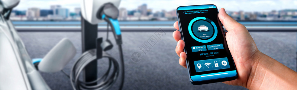 充电屏幕手机应用程序显示汽车的充电器状态背景