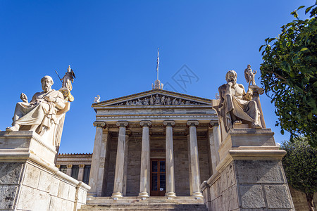 老的雅典学院阿提卡希腊雅典学院希腊雕塑正面高清图片