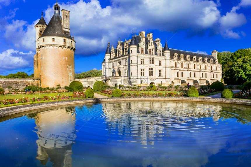 卢瓦尔山谷的伟大城堡优雅的切农考法国旅行和地标浪漫的喷泉旅游图片
