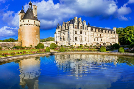 卢瓦尔山谷的伟大城堡优雅的切农考法国旅行和地标浪漫的喷泉旅游图片