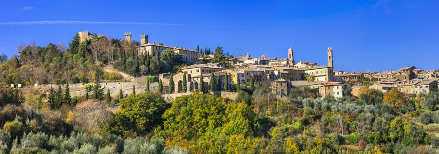 意大利Montalcino镇图斯卡纳地区风景如画农业树图片