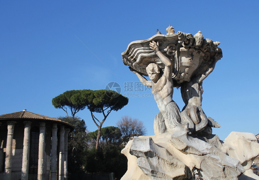 胜利者氚核博里奥意大利罗马2018年2月9日意大利罗马海神喷泉和大力维克多庙意大利罗马2018图片