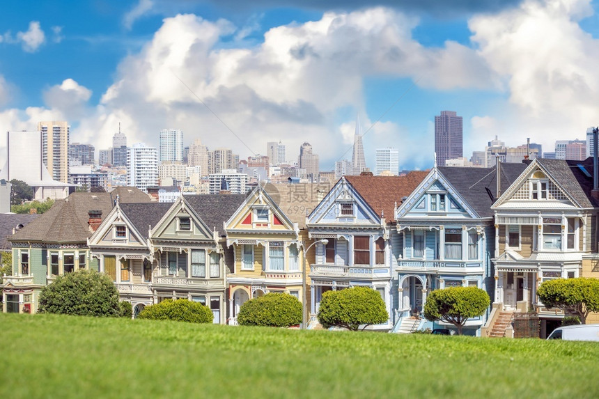 城市美国阿拉莫广场CA旧金山的著名景象屋图片
