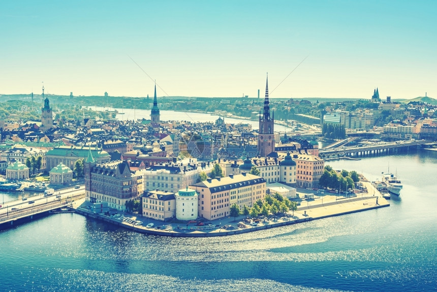 瑞典斯德哥尔摩旧城或GamlaStan的风景古老格效应建造港口或者图片