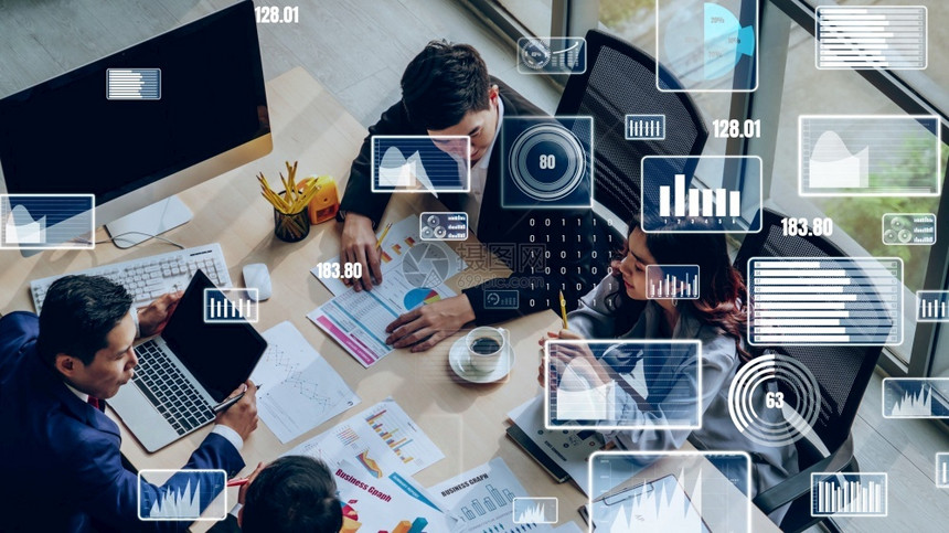 桌子商业数据分析技术的创意视觉营销分析和投资决策的数字据概念商业分析技术的创意视觉员工沟通图片