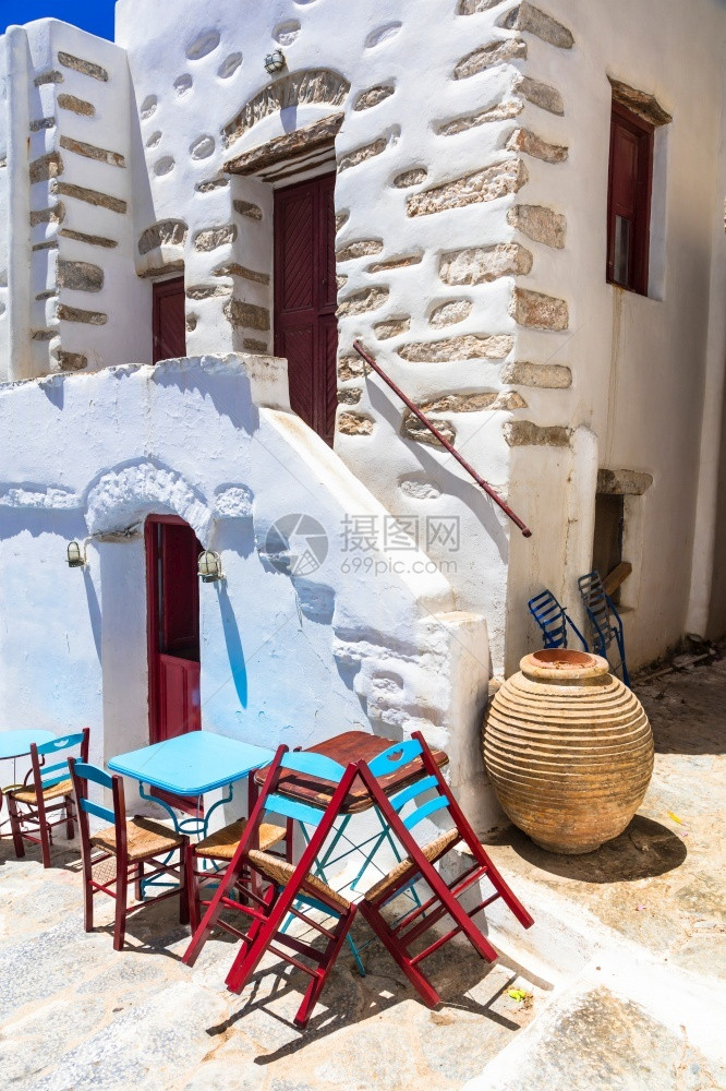 纳克索斯屋夏天希腊阿莫尔戈斯岛典型街道塔弗尔斯Cyclades图片