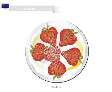 西兰苔帕夫洛娃俄国常用女名浆果蛋糕新西兰CuisinePavlovaMeringueCakeTop与新鲜草莓西兰最受欢迎的甜点之一插画