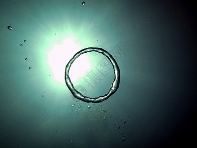 潜水员在中用空气环做背景礁乐趣水色图片