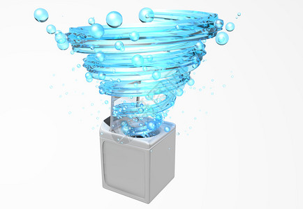厄瓜多尔白虾洗衣机的正面图门打开里面有一个螺旋形的蓝色水射流白背景中漂浮着气泡3D插图洗衣机门打开里面有一个蓝色的水射流在白背景插图中漂浮着设计图片