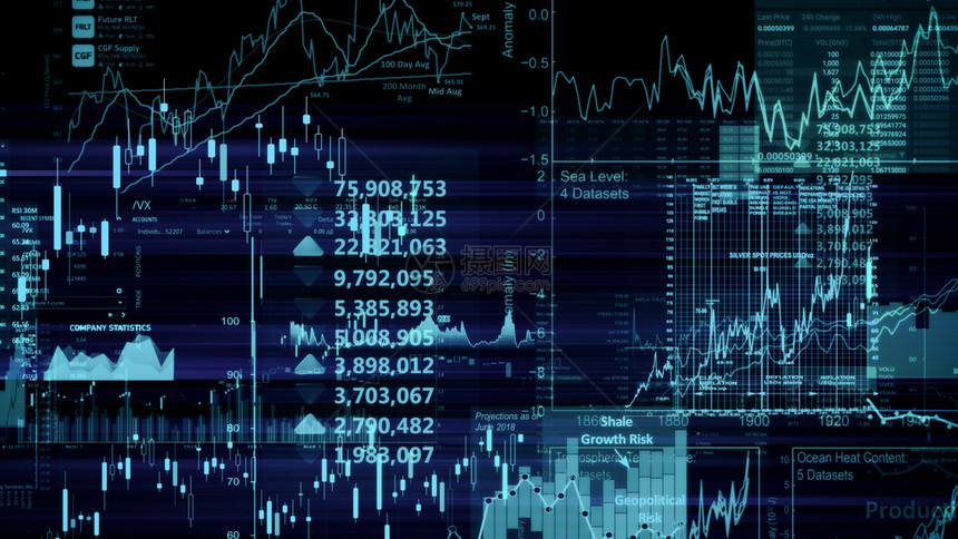 会计显示趋势和股票市场波动的电子虚拟平台显示趋势与股票市场波动的电子虚拟平台展示股价指数在虚拟空间的3D状况经济技术图片