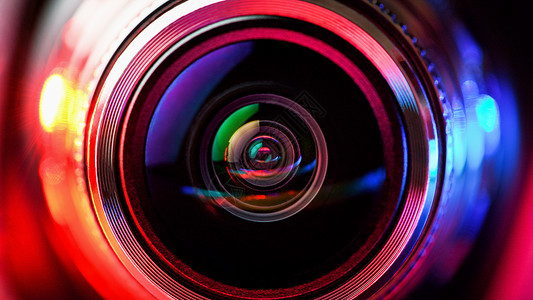 窥视孔身份光学控制用红色和蓝背光镜头摄影横向数字设计图片