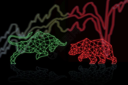 瑞鹤图货币黑暗的库存多边形公牛和在股票市场图上以线条和点写成的形状并带有信息暗岩贸易和金融投资概念的信息黑面包交易和金融投资概念设计图片