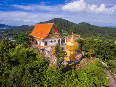 地标古老的旅行Kyaikhtiyo寺庙泰国普吉的空中观察图片