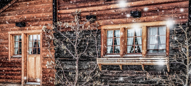 冬季雪景木屋背景图片