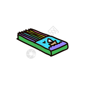 巧克力彩虹冰棍条纹白色的卡通墨水笔上的木制彩色铅笔盒图标素描风格Web徽标的矢量插图白色背景上的木制铅笔盒草图设计图片