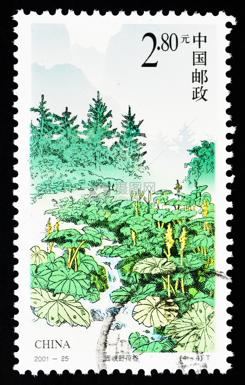 明信片CIRCA201印刷的一幅有野莲峡谷的邮票201年circa事情信图片