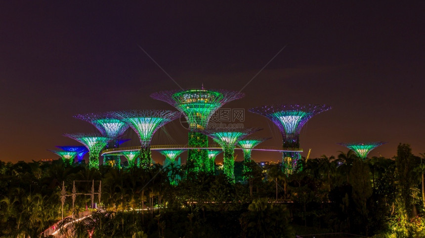 森林现代的天线新加坡空的中景象是夜间花园中的现代建筑在晚上图片