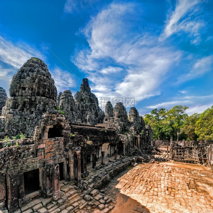 世界AngkorWat综合建筑群Bayon寺庙全景柬埔寨暹粒SiemReap灵文化图片