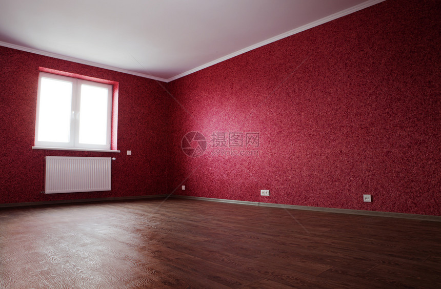 销售量住宅角落用于出租或售的空红色房间图片