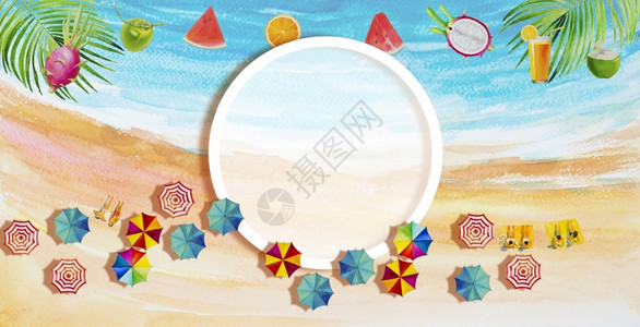 最佳放松风景夏季情人家庭度假和旅游的色彩多伞海浪蓝色背景涂漆印刷品抽象图像解等顶端观景由爱人家庭度假和旅游者组成多彩雨伞油漆印刷设计图片