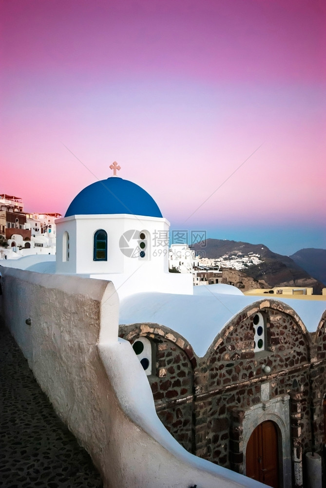 OiaSantorini希腊以浪漫和美丽的日落闻名白色火山口传统图片