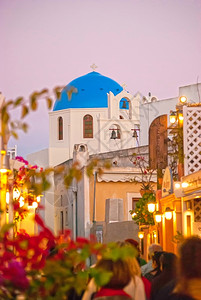 希腊语OiaSantorini希腊以美丽的浪漫日落闻名伊亚村庄图片