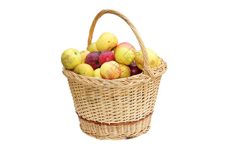 美食手做的篮子有开胃生物苹果孤立在白色背景上生产新鲜图片