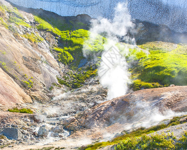 俄罗斯堪察卡的穆特诺夫斯基火山上的Geysers场地岩石结图片