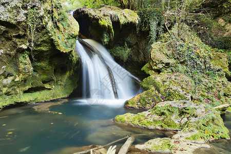 卡拉司韦林国民党罗马尼亚BeusnitaNationak公园LaVaioaga瀑布的特写树木山背景