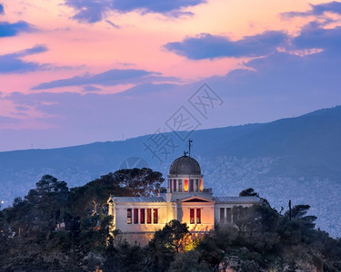 首都景观科学的雅典天文台在希腊雅典晚夜的观察希腊雅典图片