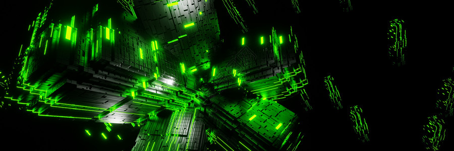 字里动画素材Scifi立方体未来溪流数据通信飞向字技术全景动画3D科幻网络空间插图设计图片