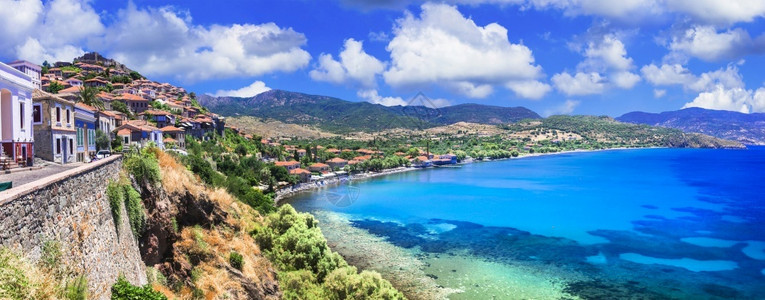 希腊美丽的传统岛屿Lesvos图片化莫里沃斯镇的景象地标希腊语神话图片