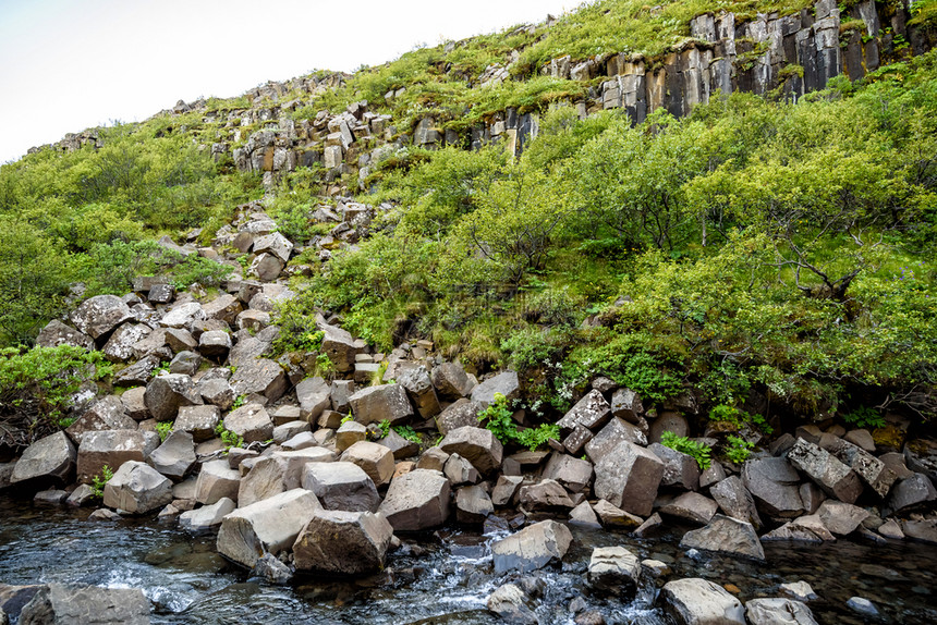 冒险冰岛Skaftafell公园中美丽的Basalt石柱有选择焦点黑色景观图片