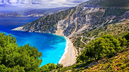 爱奥尼亚人全景凯法利尼亚岛爱奥美丽的海滩希腊米尔托斯海滩旅游的背景
