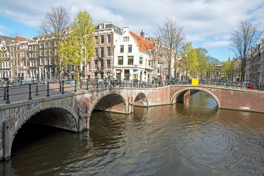 荷兰语老的Keizeersgracht的阿姆斯特丹市风景天图片