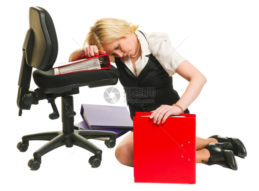 专业的女人办公室状况白孤立的背景都烧焦了紧张女士图片