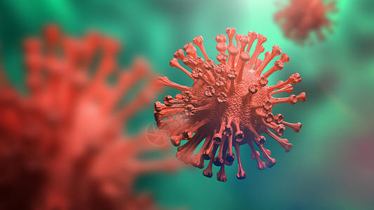 疾病人体肺部的CoronaCOVID19超紧闭式科罗纳CORVD19绿色背景科学微生物概念红科罗纳爆发流行医学健康毒感染研究3D设计图片