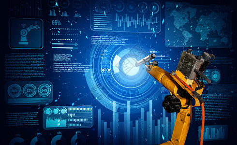 未来派学生机械臂AI分析数学以解决机械化行业问题机器人技术和学习概念用于自动化制造过程机械臂分析数学以解决机械化行业问题人造的图片