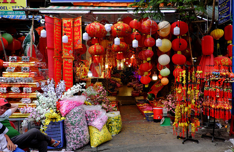 卖灯笼素材集市上卖灯笼的商家背景