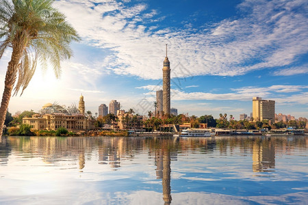 开罗市中心Gezira岛和埃及尼罗河塔的视图观光假期街道图片