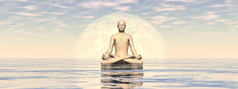 禅瑜伽在满月前每天独自静思的和平人3D让单独冥想3D让和平人类全景地线设计图片