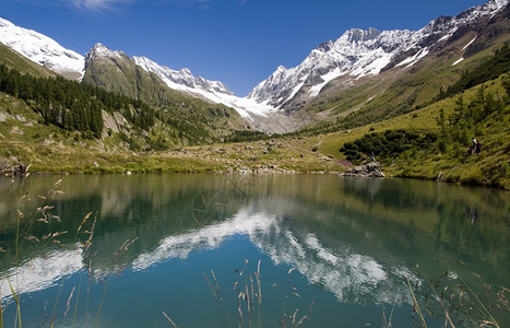 蓝色的山FalzerAlp瑞士在水中的倒影冬天插图图片