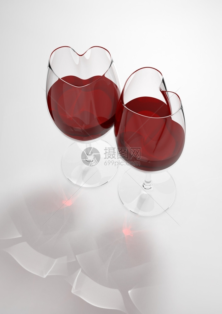 溅起浇注心形红酒杯满爱之情人节日系列3D孤立物体派对图片