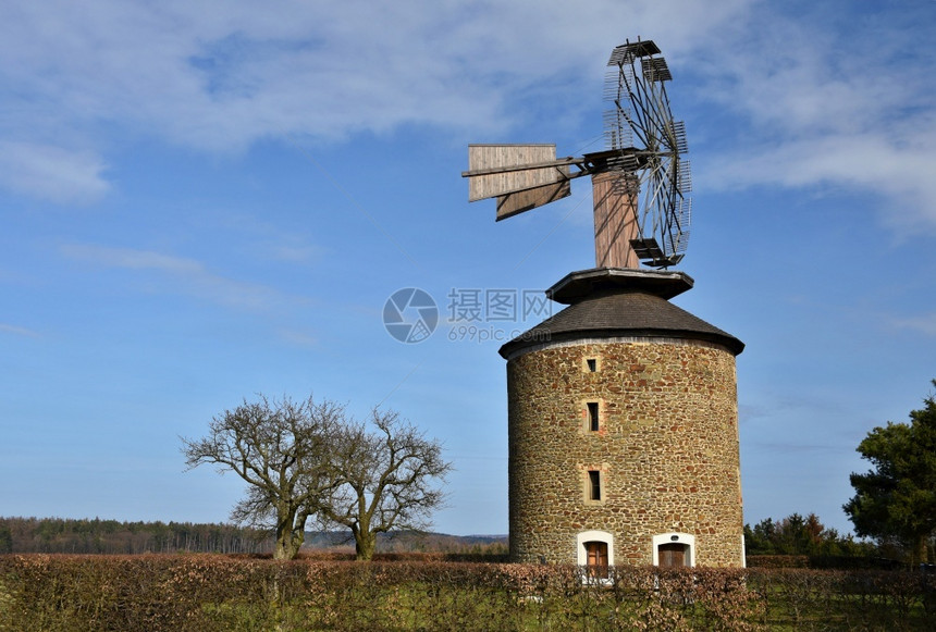 村庄地标旧风车捷克欧洲塔图片