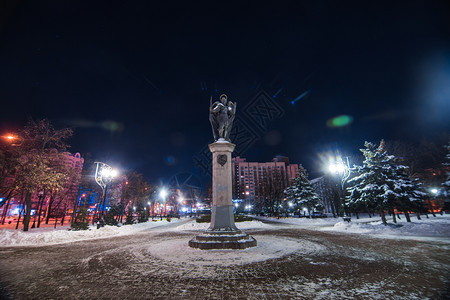 雪季的夜间公园图片