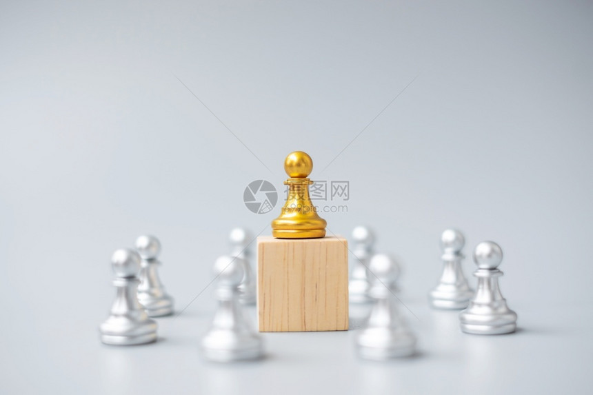 独特金象棋子或领头商人有银胜利领导才能商业成功团队精神和的一环典当个人图片