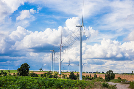 拉差司马风车效率可持续的美丽风力涡轮机养殖场有蓝天黑地在泰国NakornRatchasima发电背景