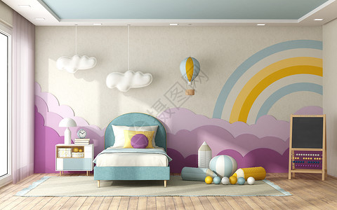 剑术单张热的现代儿童卧室单张床背景墙壁上装饰面糊和3D色的单床衣物儿童卧室背景墙上装饰白色的设计图片