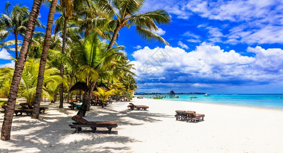 旅游天堂完美的热带海滩景色毛里求斯岛假日和毛里求斯岛节日假期图片