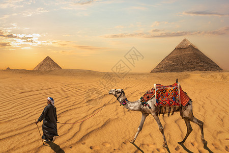 废墟遗产假期埃及哈夫拉金字塔和孟卡前骑骆驼的贝都因人埃及哈夫拉金字塔和孟卡前骑骆驼的贝都因人背景图片